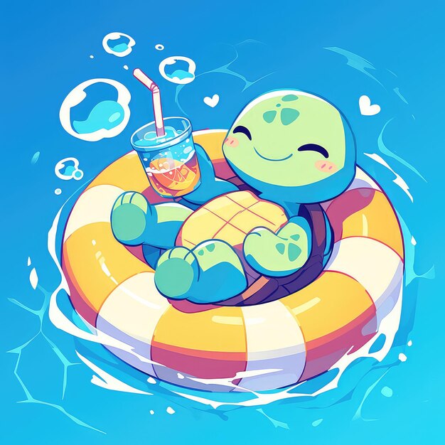 Vector a turtle on a floating object cartoon style