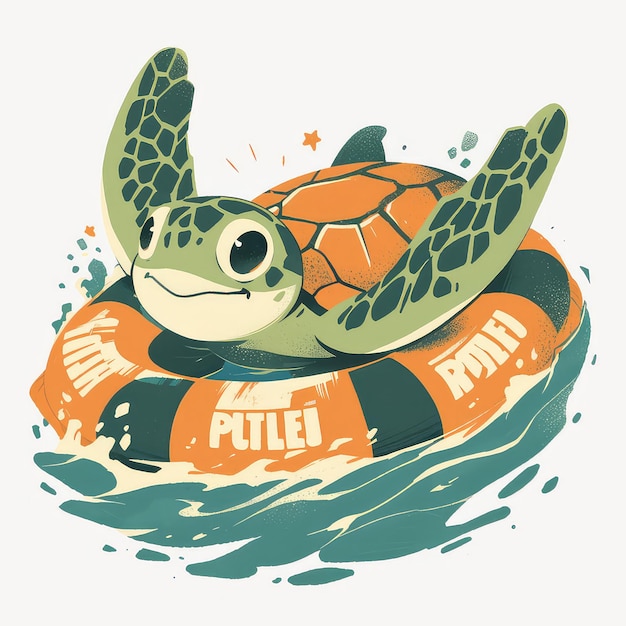 Vector a turtle on a floating object cartoon style