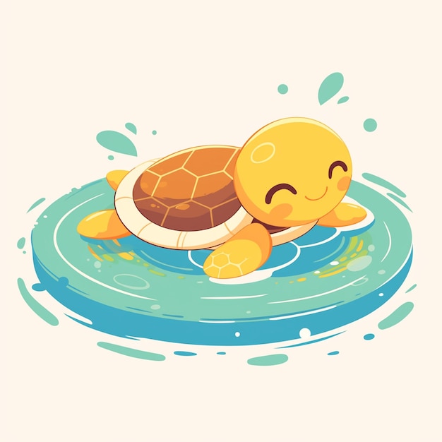 A turtle on a floating object cartoon style