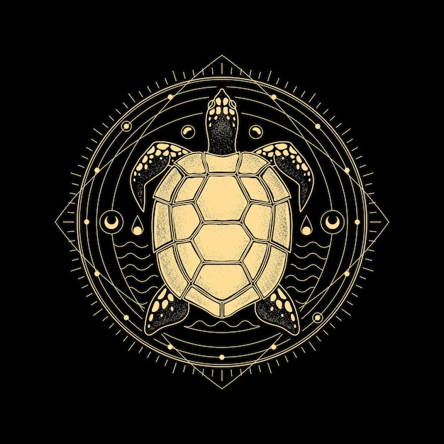 Turtle illustration with luxurious line art stipple and handdrawn style