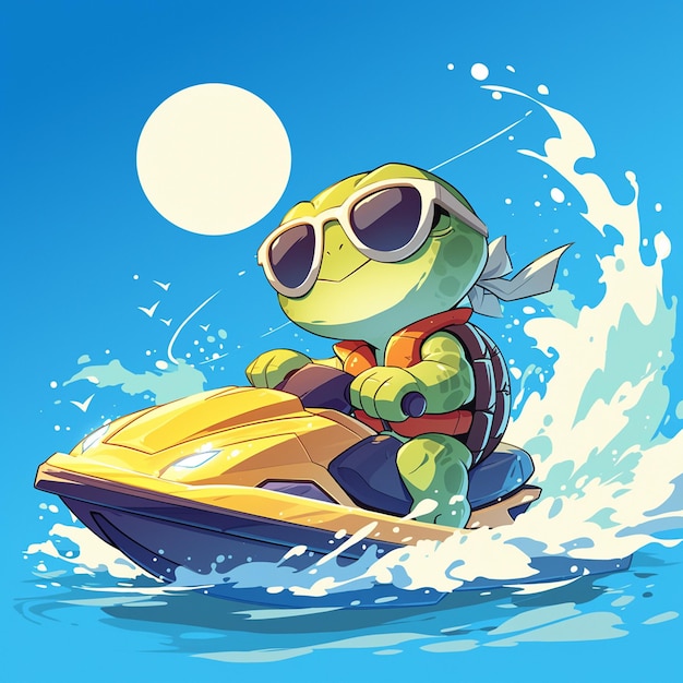 Vector a turtle on a jetski cartoon style