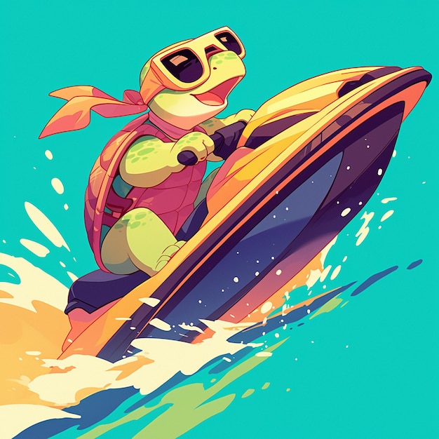 Vector a turtle on a jetski cartoon style