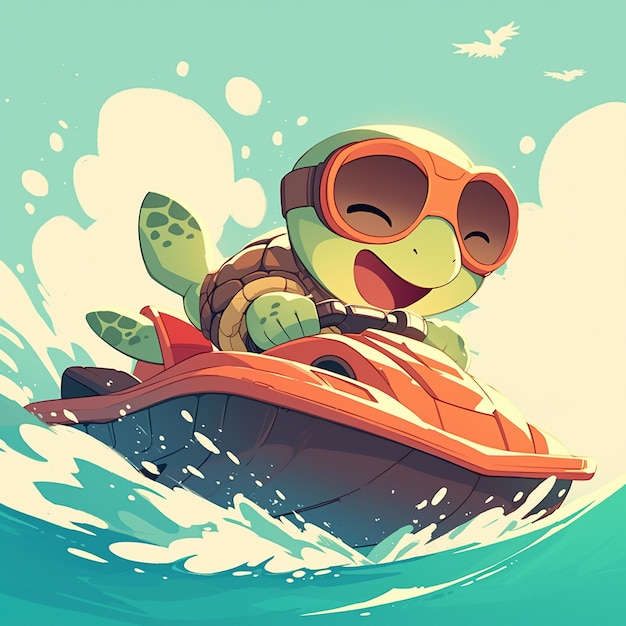 Vector a turtle on a jetski cartoon style