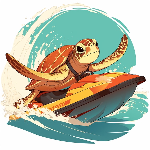 Vector a turtle on a jetski cartoon style