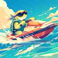 Vector a turtle on a jetski cartoon style