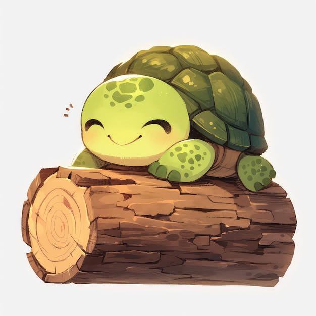 Vector a turtle on a log cartoon style