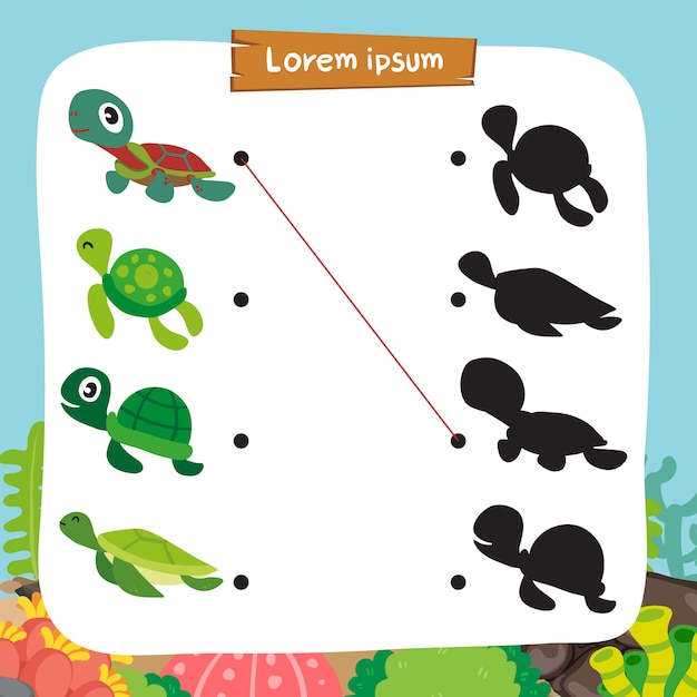 Turtle matching game vector design