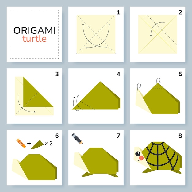 Turtle origami scheme tutorial moving model Origami for kids Step by step