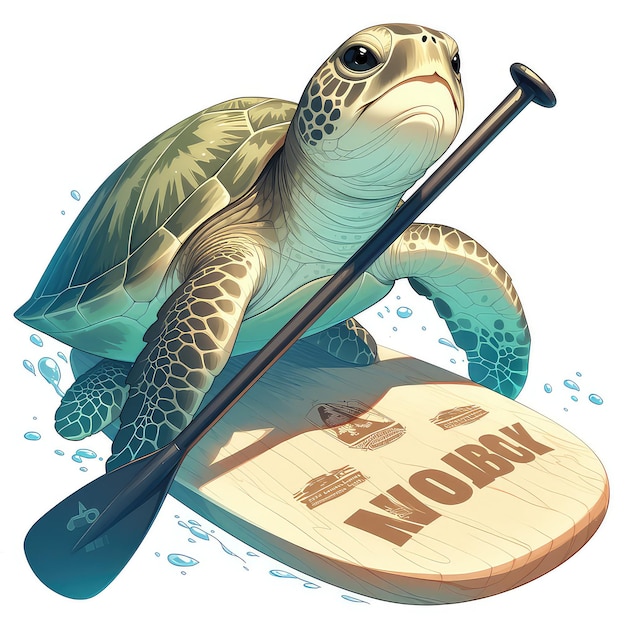 Vector a turtle on a paddleboard cartoon style