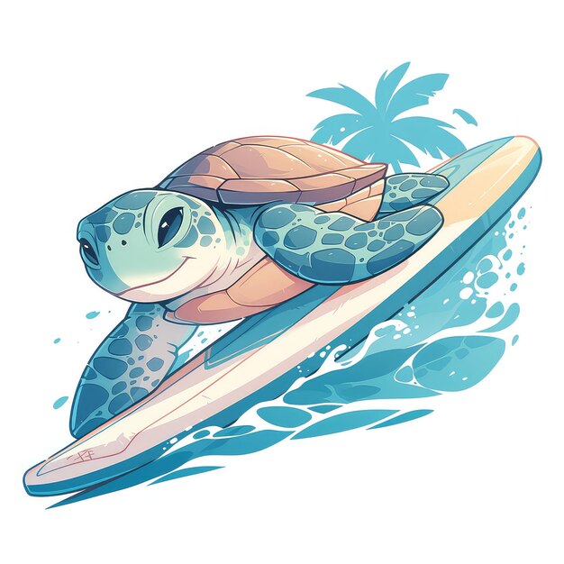 Vector a turtle on a paddleboard cartoon style