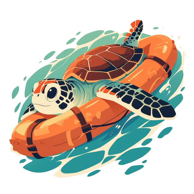 Vector a turtle on a raft cartoon style