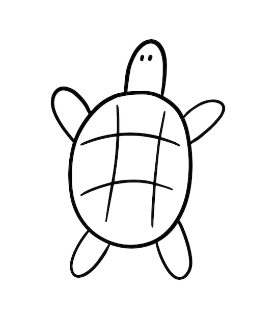 Turtle slow moving on short limbs reptile covered with bone shell doodle linear cartoon coloring