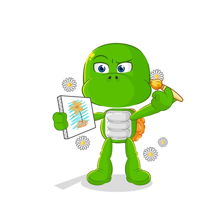 Vector turtle traditional painter cartoon character vector