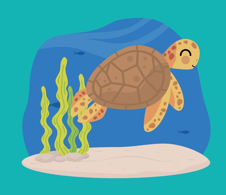 Vector turtle undersea with algaes