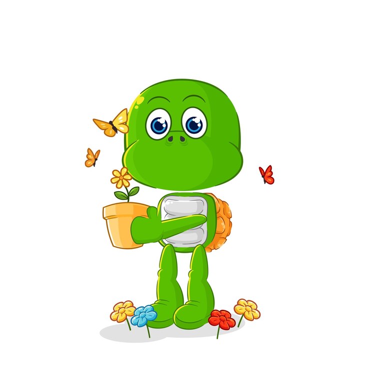 Vector turtle with a flower pot character vector
