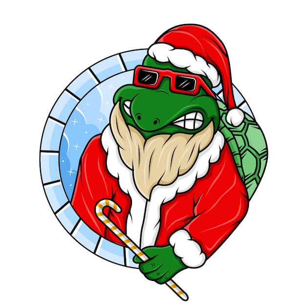 Turtle with santa claus christmas costume design illustration