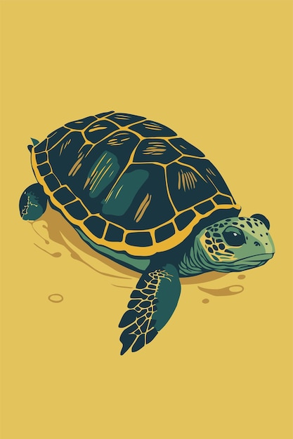 Черепаха на желтом фоне Векторная иллюстрация в стиле ретро