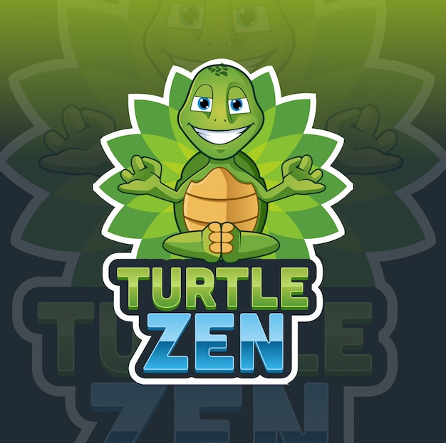 Modello di logo della mascotte di zen tartaruga