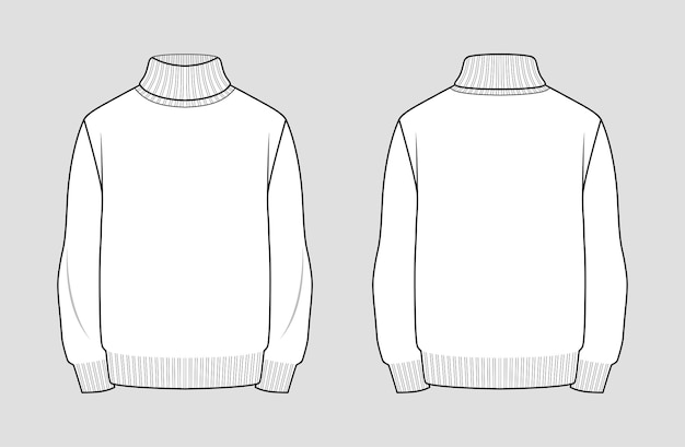 Vettore modello di maglione a collo alto. abbigliamento da uomo. vista anteriore e posteriore. delineare il disegno tecnico di moda dell'abbigliamento.