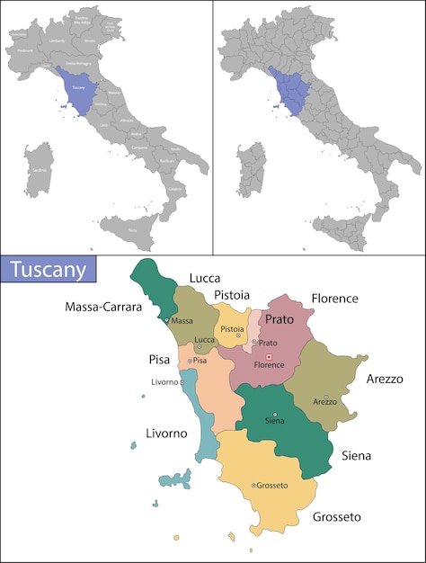 Vector tuscany is a region of italy, located in the central peninsular section of the country