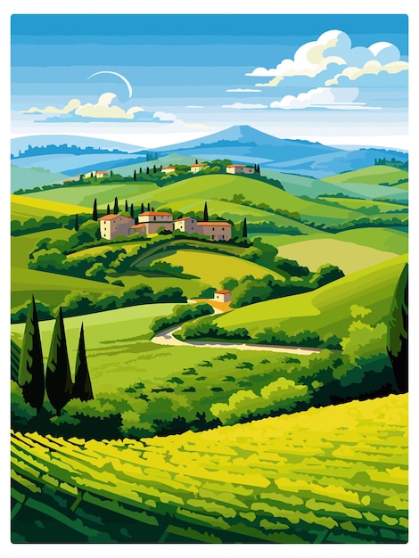 Vettore toscana italia poster di viaggio vintage souvenir cartolina ritratto pittura illustrazione wpa