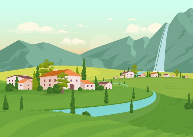 Vector tuscany scenery flat color illustration