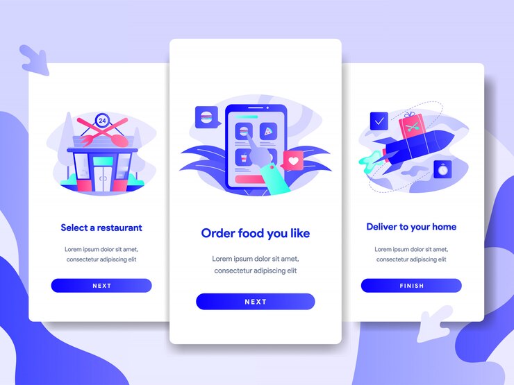 Vector tutorial screen page template of online food delivery