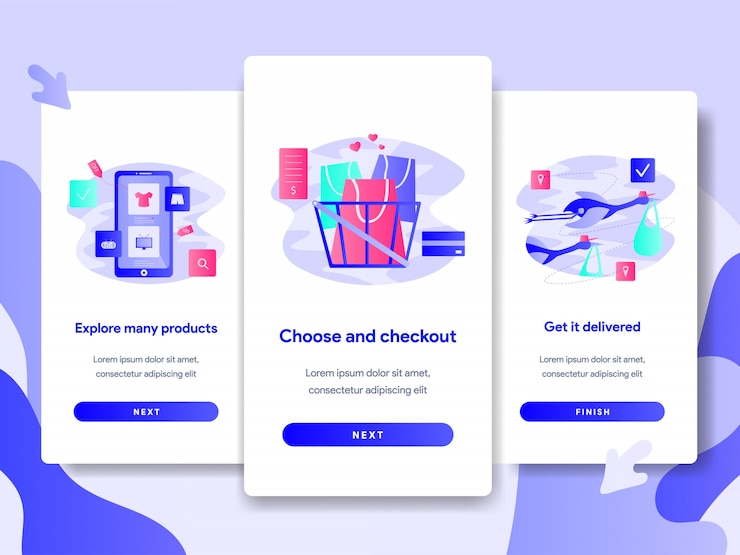 Vector tutorial screen page template of online shopping