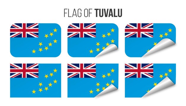 Tuvalu flag labels stickers set Vector illustration 3d flags of Tuvalu isolated on white