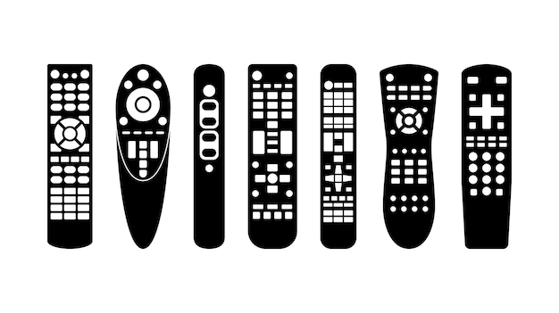 Vector tv afstandsbediening iconen apparaat verschillende vorm ingesteld. apparatuur voor het surfen op televisietechnologie.