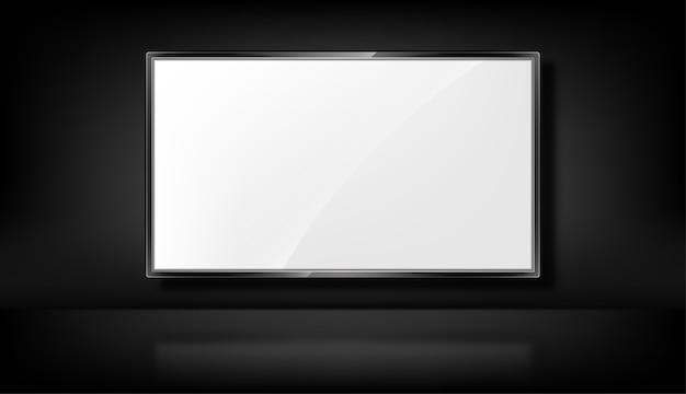 Tv  on the black background. Realistic TV screen. blank led monitor