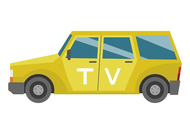 Вектор Телевизионный автомобиль автомобиль для репортажа новостей автомобильный вид сбоку журналистский транспорт