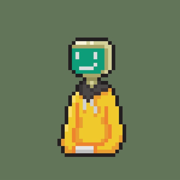 tv head wearing hoodie in pixel art style