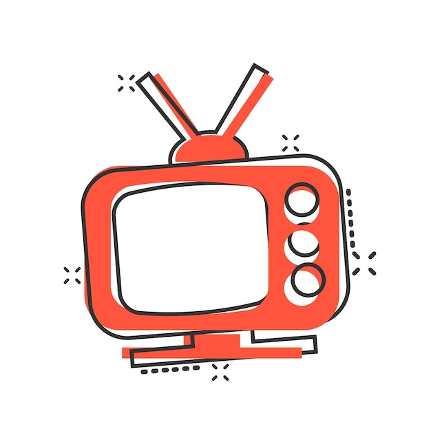 Телевизионная икона в стиле комиксов Телевизионный мультфильм Векторная иллюстрация на белом изолированном фоне Видеоканал Сплэш-эффект Бизнес-концепция