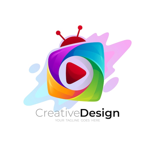 TV logo with colorful design media, play icon