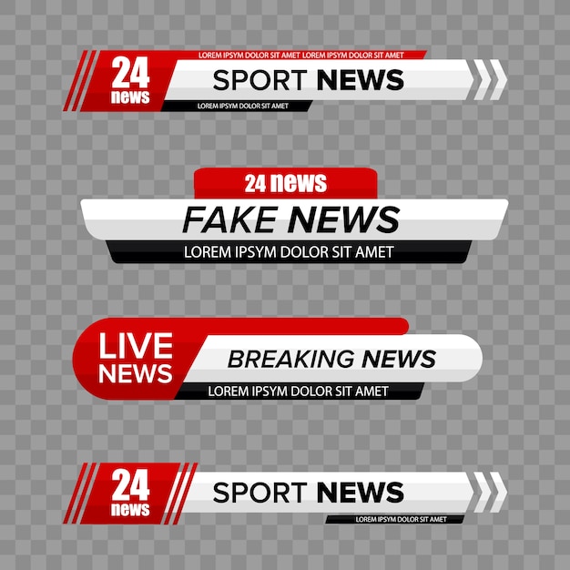 Tv news bar. lower third tv news bars set vector. television broadcast media title banner.