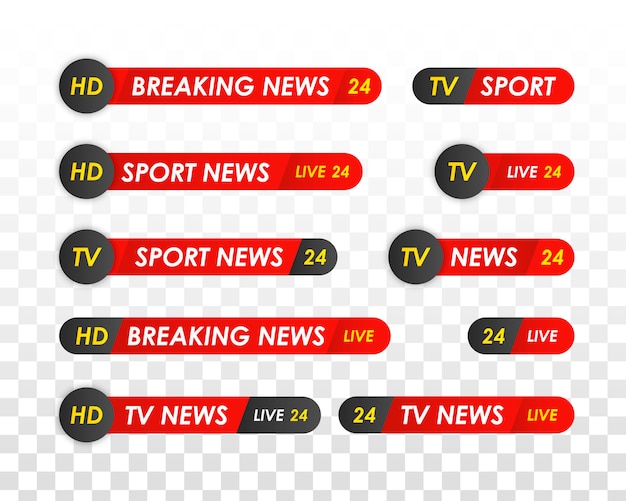 Tv-nieuwsbalk. logo's, nieuwsfeeds, televisie, radiokanalen. titelbanner voor televisie-uitzendingen. sport nieuws