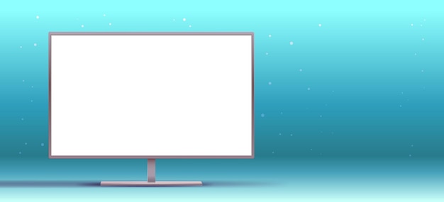 Вектор Телевизор или компьютерный монитор с пустым белым экраном на голубом фоне горизонтально
