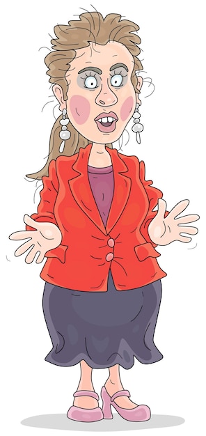 Vector tv presenter olga skobeeva on a propaganda television channel vector cartoon illustration