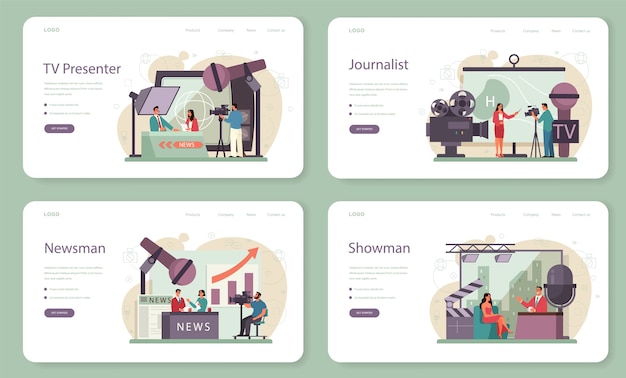 ベクトル tvプレゼンターのwebバナーまたはランディングページセット
