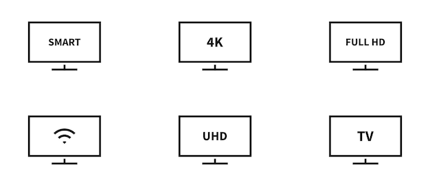 TV 관련 아이콘 세트 텔레비전 디스플레이 또는 화면 모음