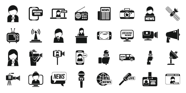 Иконки тележурналистов устанавливают простые векторные студии телевидения