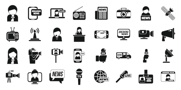 Tv reporter icons set simple vector studio tv