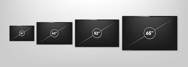 Tv screen sizes smart tv icon collection diagonal screen size in 32 42 52 and 65 inches computer