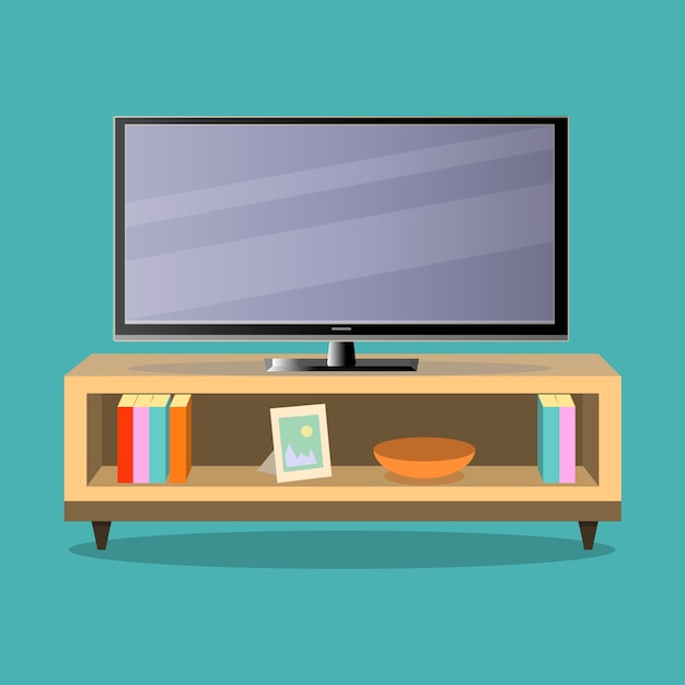 Tv and tv table in living room illustrator