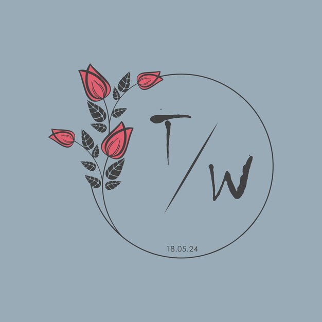 TW initiële monogram een paar roos cirkel bruiloft met creatief ontwerp