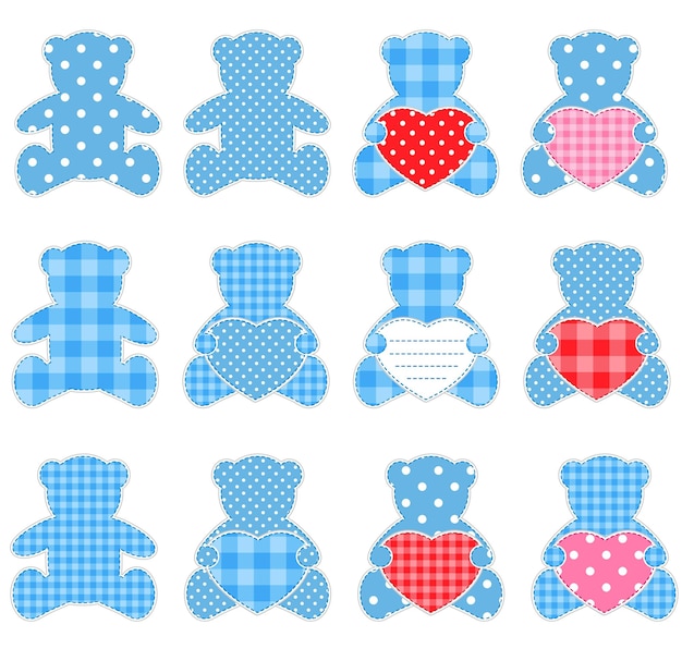 Twaalf blauwe teddyberen met hartjes leuke elementen voor scrapbooking wenskaarten valentine39s kaarten etc