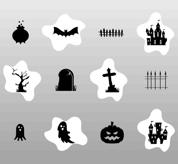 Twaalf halloween silhouetten iconen