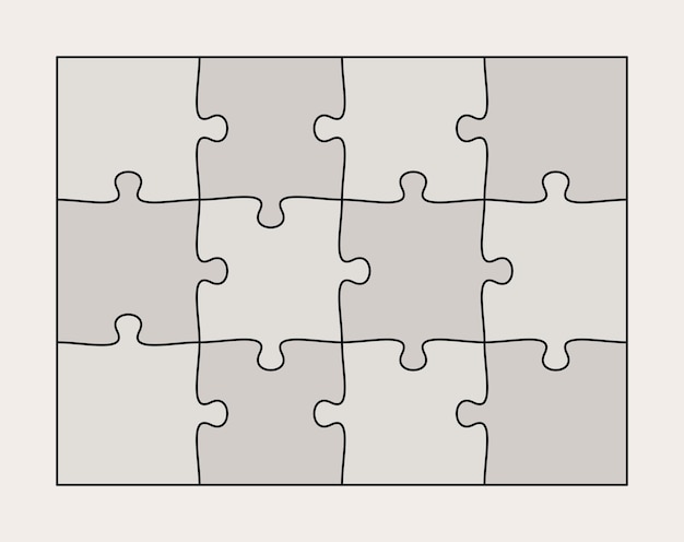 Vector twaalf met elkaar verbonden puzzelstukken infografische sjabloon met overeenkomstige stukken teamwerkconcept