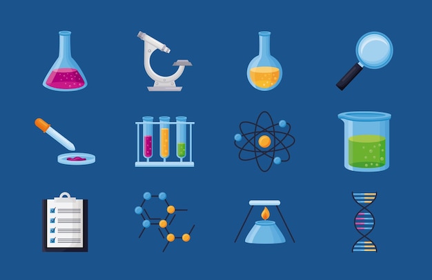 Twaalf scheikunde lab pictogrammen